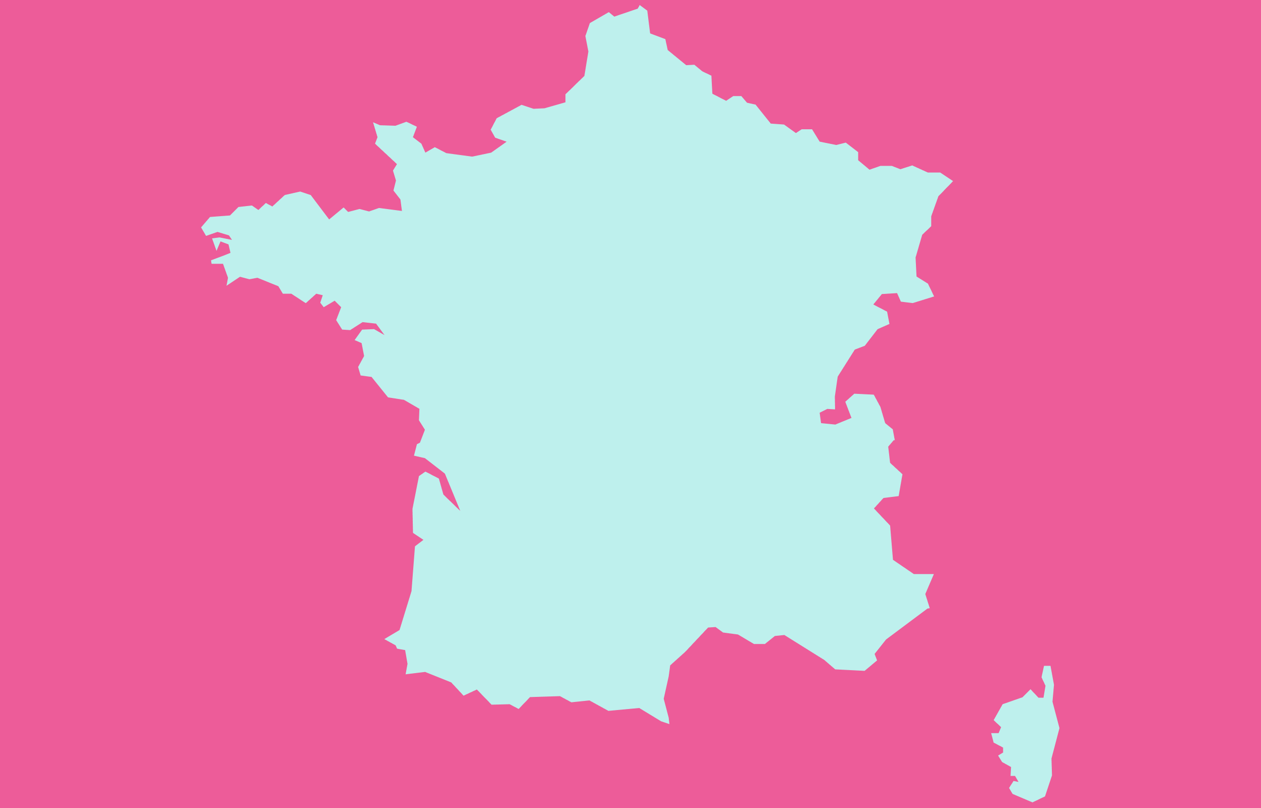 Light blue outline of France on a magenta background