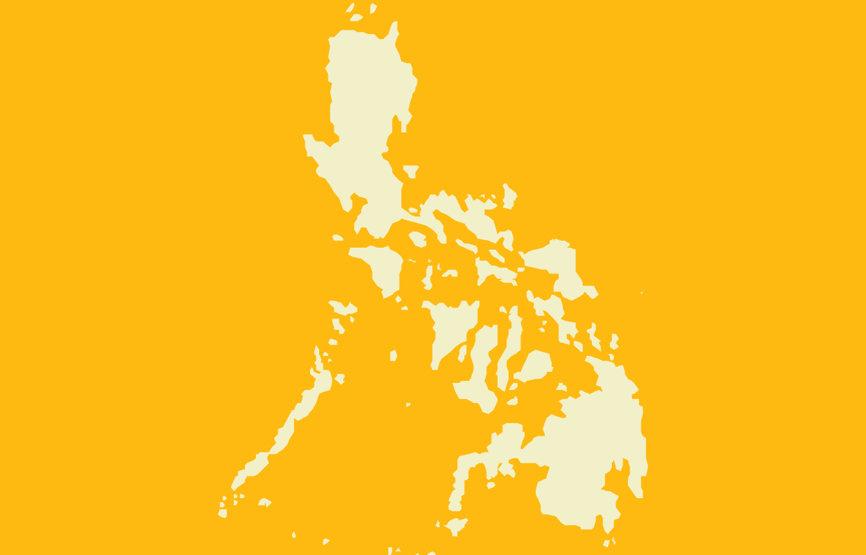 Beige outline of the Philippines on a yellow background